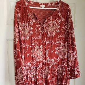 Hinge Clothing mid sleeve flare peacock dress with mesh upper back XL